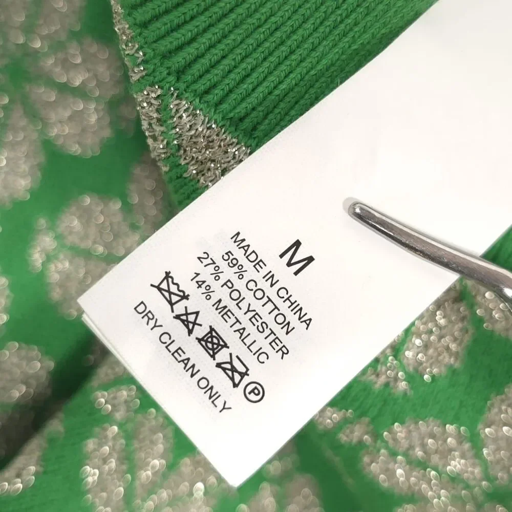 KATE SPADE Green Clover Metallic Sweater‎ Top Blouse V Neck MEDIUM NJMU A608